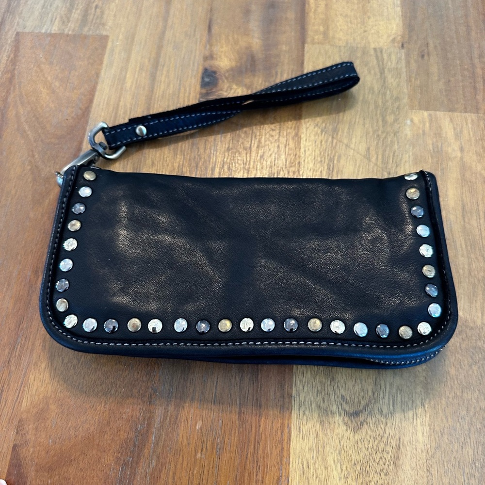 NWOT Vera Pelle Black Leather Zippered Clutch Wallet